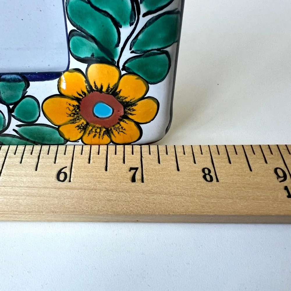 Hand Painted Talavera Ceramic Picture Frame Mexico Floral Fits 4x6 Photo